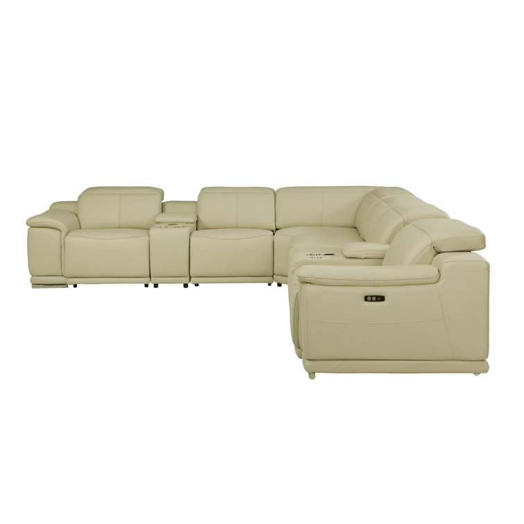 HomeRoots Beige Italian Leather Power Reclining L Shaped Eight